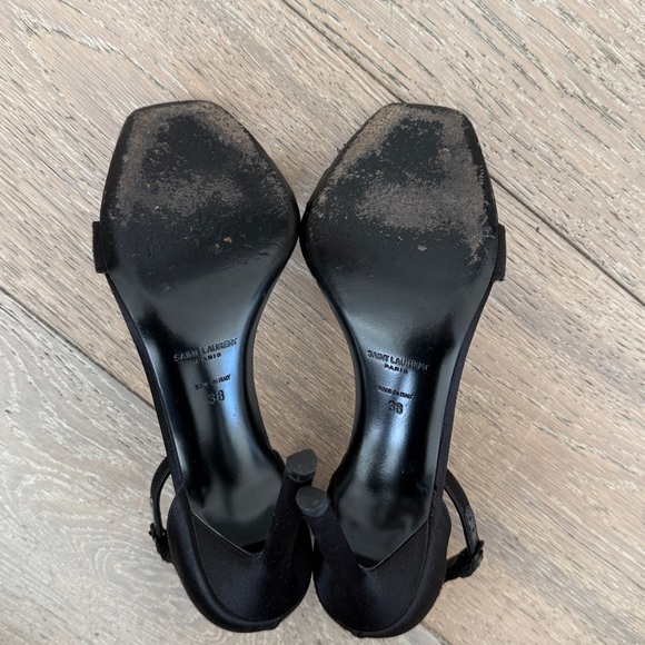 Saint Laurent Satin Black Ankle Strap Heels Size 38 - Picture 6 of 6